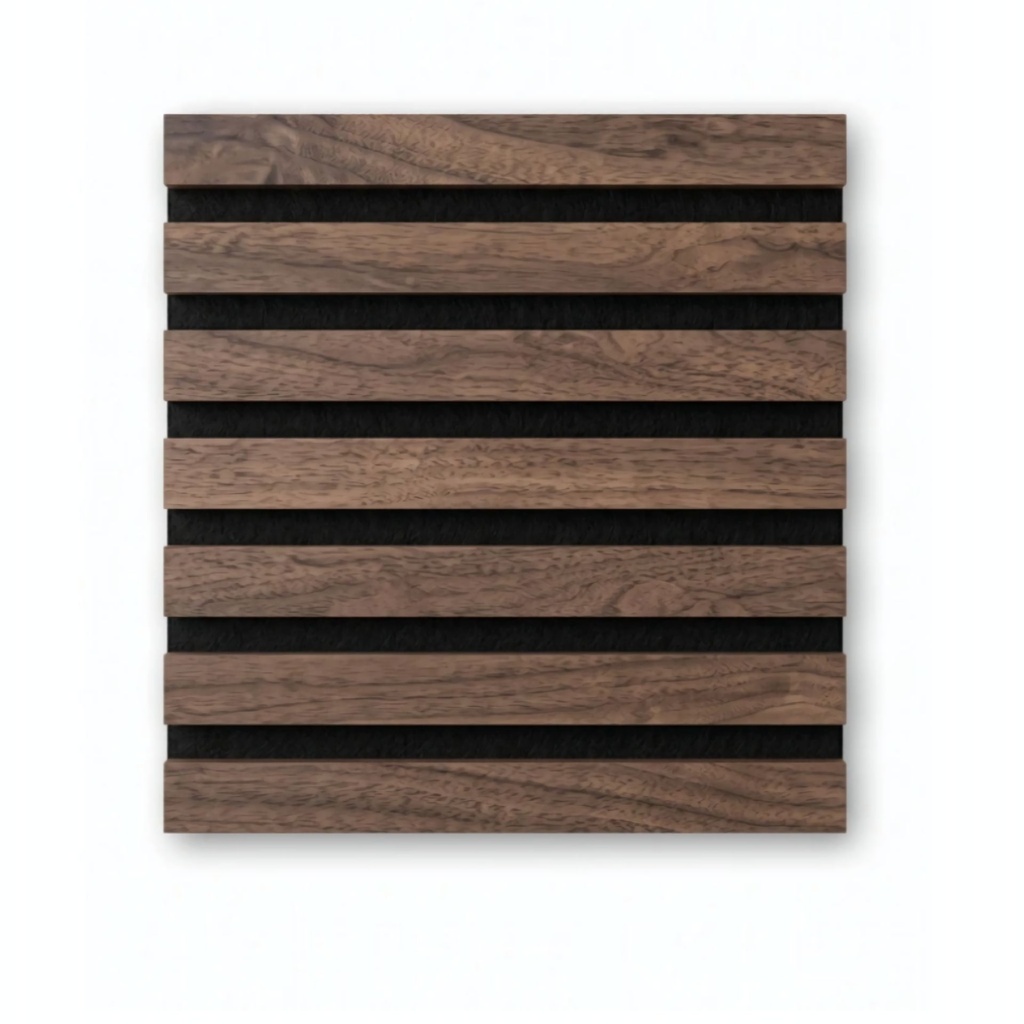 Panneau acoustique tasseaux bois chêne foncé